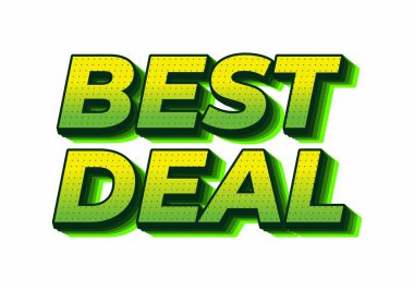 Yürekli, canlı metin grafiği, promosyon malzemeleri veya reklamlar için uygun, yeşil bir gradyan ile BEST DEAL kelimelerini içerir.