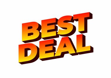 Dikkat çekmek ve promosyon mesajı iletmek için tasarlanmış sarı-turuncu grafikli BEST DEAL kelimelerini içeren cesur, renkli metin grafiği