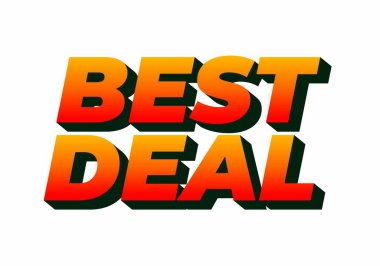 Koyu ve renkli metin grafikleri, promosyon materyalleri için uygun, kırmızı ve turuncu eğimli BEST DEAL kelimelerini içerir.