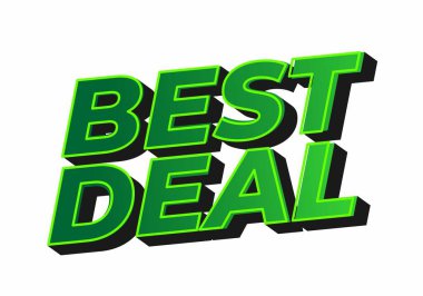 Koyu yeşil renkli BEST DEAL kelimelerini içeren cesur metin grafiği, promosyon materyalleri veya reklamlar için uygun gölge efektli