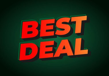 Kalın, stilize tipografi ile BEST DEAL metin canlı bir grafik Harfler koyu yeşil arka plan karşı ayarlanmış kırmızı ve turuncu renkli