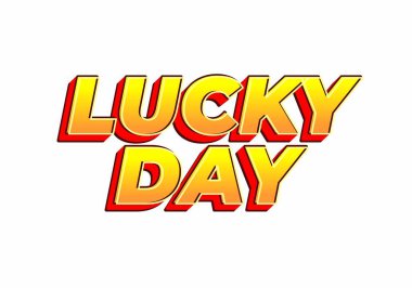 Sarı ve kırmızı tonlarda Şanslı Gün kelimelerini içeren cesur ve renkli metin tasarımı, beyaz arkaplana karşı ayarlandı. Tipografi eğlenceli ve göz alıcı, promosyon malzemeleri için ideal..