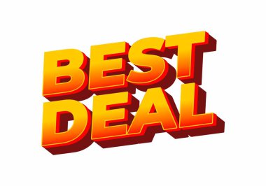 BEST DEAL kelimelerini içeren cesur ve renkli metin grafikleri üç boyutlu bir şekilde, sarıdan turuncuya doğru bir eğimle, beyaz bir arkaplana göre ayarlanmış
