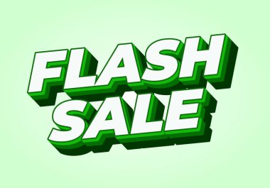 Açık yeşil arkaplana karşı 3 boyutlu yeşil ve beyaz harflerle cesur FLASH satışı içeren canlı bir grafik, promosyon materyalleri için ideal