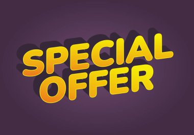 Dikkat çekmek için tasarlanmış mor arkaplan üzerinde özel teklif gösteren cesur ve renkli metin.