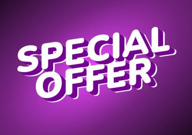Cüretkar, üç boyutlu bir metin içeren canlı bir mor arkaplan Özel Teklif. Metin, gölge etkisi yaratarak çarpıcı bir görsel cazibe yaratıyor..