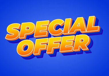 Mavi arkaplana karşı portakal ve sarı bir gradyan ile kalın, 3D stil tipografi metni özel bir grafik.