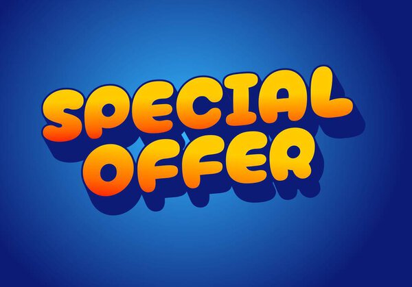 Живая графика со словами Специальное предложение жирными, округлыми буквами с градиентом от оранжевого до желтого на синем фоне.