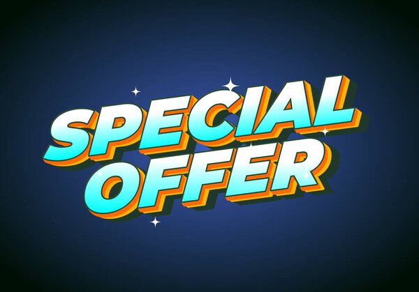 Яркий графический дизайн со словами "Специальное предложение" в жирной, красочной типографии. Фон темный, усиливая яркие цвета текста.