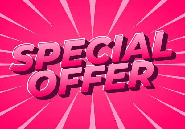Яркий розовый фон имеет смелый, 3D текст, который читает специальное предложение с теневым эффектом и излучаемые линии позади него, создавая динамический и привлекательный взгляд.