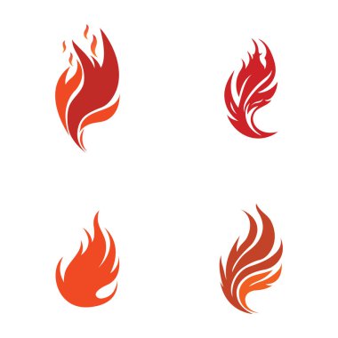 Ateş alevi. Beyaz arka planda soyut bir şekilde kırmızı alev. Düz ateş. Modern sanat izole edilmiş grafik. Ateş işareti. Vektör İllüstrasyonu
