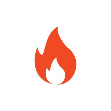 Ateş alevi. Beyaz arka planda soyut bir şekilde kırmızı alev. Düz ateş. Modern sanat izole edilmiş grafik. Ateş işareti. Vektör İllüstrasyonu