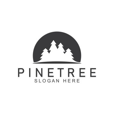 Çam ağacı logosu her zaman yeşildir. Çam ormanı maceracıları için doğa rozetleri ve iş yerleri.