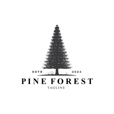 Çam ağacı logosu her zaman yeşildir. Çam ormanı maceracıları için doğa rozetleri ve iş yerleri.