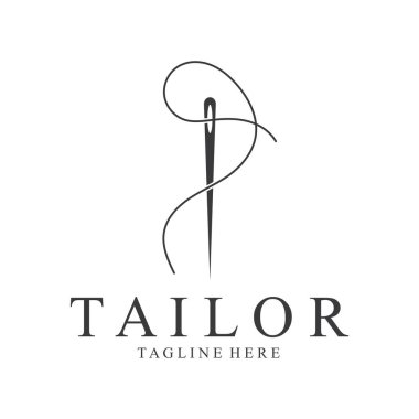 Terzi Logosu İğne İplik Vektörü Tasarım vintage logosu