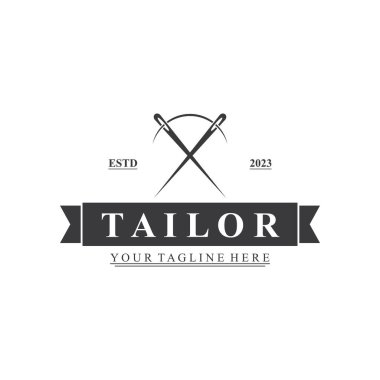 Terzi Logosu İğne İplik Vektörü Tasarım vintage logosu