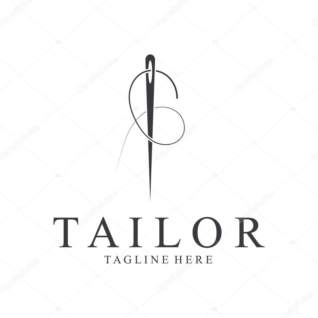 Tailor Logo  Needle  Thread Vector Design  vintage logo