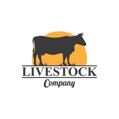 Çiftlik Logosu Şablonu. Klasik çiftlik logosu tasarım vektör çizimi. inek logosu