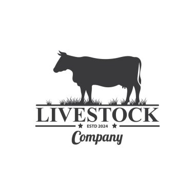 Çiftlik Logosu Şablonu. Klasik çiftlik logosu tasarım vektör çizimi. inek logosu
