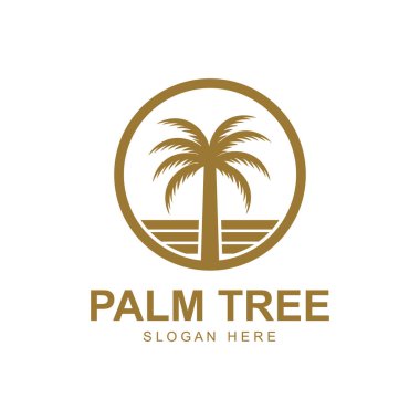 Palmiye ağacıyla yaz plajı logosu ve cennet şablonu tasarımı