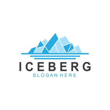 Iceberg logosu Antarktika Soğuk Dağ Logosu Tasarımı mavi renkli basit tasarım  