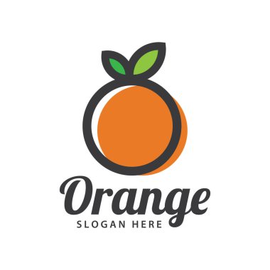 turuncu logo, portakal suyu logosu, basit tasarımlı marka için taze meyve suyu.