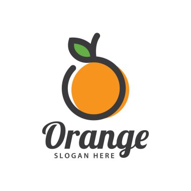 turuncu logo, portakal suyu logosu, basit tasarımlı marka için taze meyve suyu.