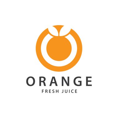 turuncu logo, portakal suyu logosu, basit tasarımlı marka için taze meyve suyu.