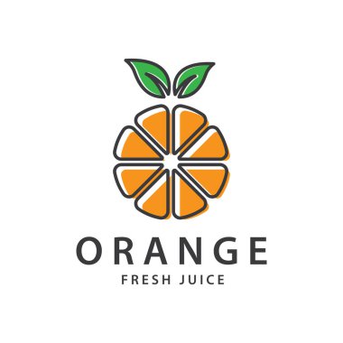 turuncu logo, portakal suyu logosu, basit tasarımlı marka için taze meyve suyu.