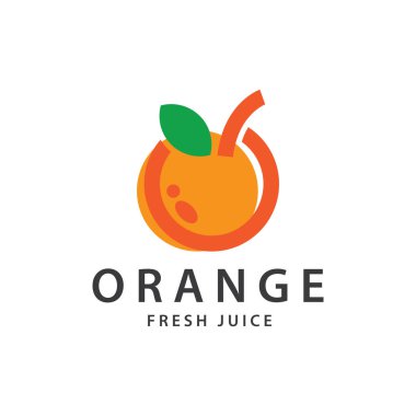 turuncu logo, portakal suyu logosu, basit tasarımlı marka için taze meyve suyu.
