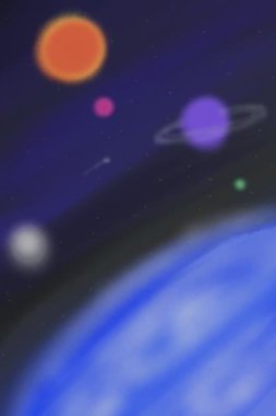 Bulanık ve gürültü efektleriyle uzaydan görünen gezegenlerin uzayda ve yüzeyde kusursuz bir döngüsü var.
