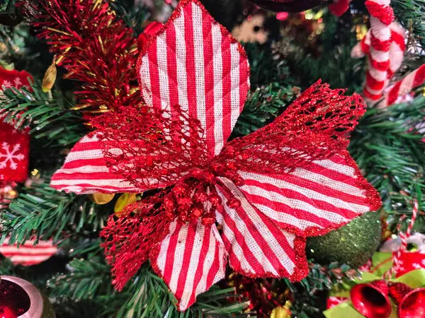 Noel kırmızı çizgileri çiçek süslemeleri