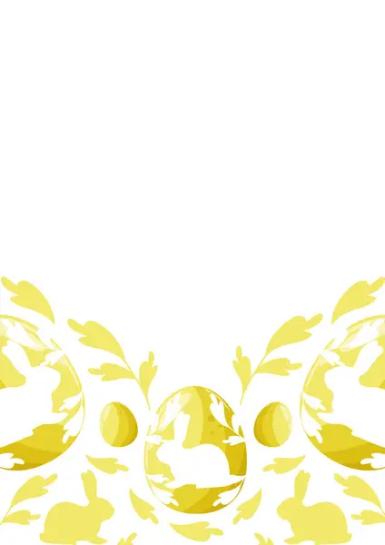 Paskalya posteri ya da tebrik kartı şablonu üzerinde sarı Paskalya yumurtaları oturan bir tavşanın gölgesi ve bir tavşanın gölgesi ve sarı yapraklar.