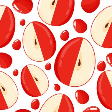 Tatil posteri, tekstil ya da ambalaj için kırmızı elmalı ve kırmızı yumurtalı paskalya pürüzsüz deseni.