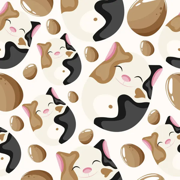 Paskalya desensiz süslemeli yumurtalar benekli kediler ve tatil posterleri, tekstil veya ambalajlar için kahverengi yumurtalar.