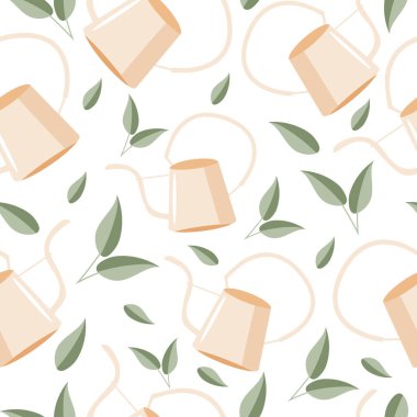 Tekstil, ambalaj ve pankartlar için, kaotik olarak yerleştirilmiş pastel ışık kutularının kusursuz deseni ve pastel yeşil filizler.