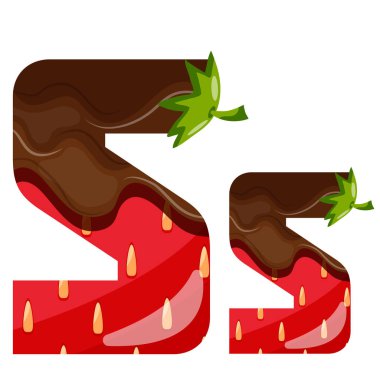 strawberry design alphabet with melted dark chocolate namely letter S design for designs, posters or banners clipart