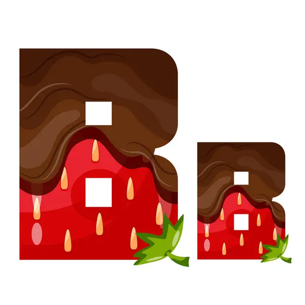 Çilek dizaynlı alfabe, erimiş siyah çikolata. Tasarımlar, posterler ve afişler için B harfi.