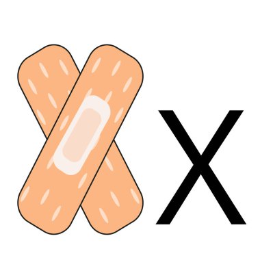 X şeklinde katlanmış iki tıbbi alçı parçasından oluşan harf tasarımı