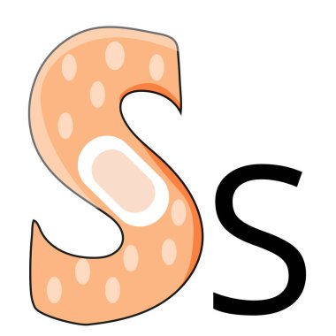 S şeklinde katlanmış tıbbi alçı şeklinde harf tasarımı.