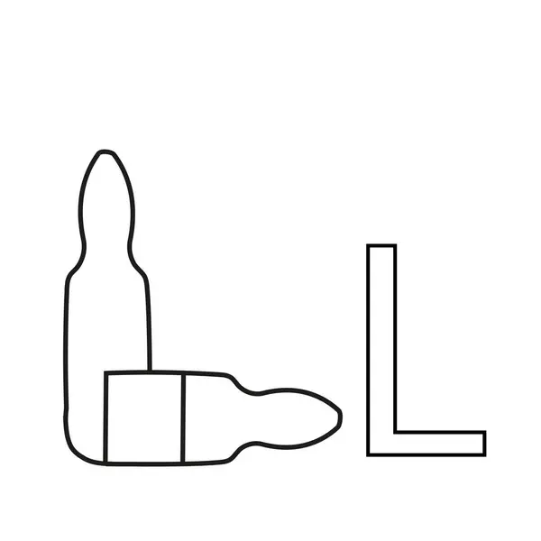 harf tasarımı iki enjeksiyon ampulü şeklinde katlanmış L harfi şeklinde, satır sanatı tarzında çizilmiş.