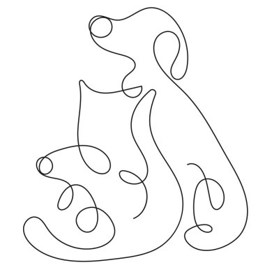 Bir veteriner kliniğinin logosu. Bir köpek, kedi ve bir sıçan resmi. Çizgi sanatı ve vektör tarzıyla çizilmiş.