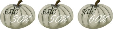 black friday autumn sale design set with round pastel green pumpkins with various discount numbers in it, vector clipart