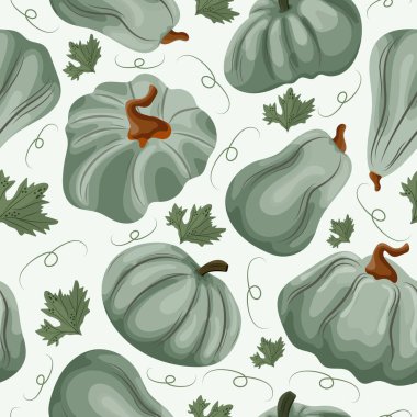 Açık arkaplanda mavi renkli yuvarlak veya dışbükey balkabaklarıyla kusursuz sonbahar deseni, vektör