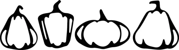 Çeşitli şekillerdeki sonbahar balkabaklarının logoları soyut biçimde siyah çizgili, vektör biçiminde çizilmiş.