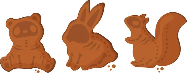 Cadılar bayramı zencefilli ekmeği, tavşan, ayı ve sincap iskelet dizaynı ve yuvarlak kırıntılar, vektör