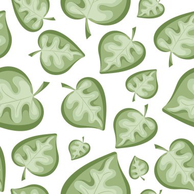 Beyaz zemin üzerinde parlak yeşil yapraklı, pürüzsüz yay deseni rastgele düzenlenmiş, ambalaj veya tekstil için