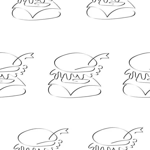 Fast food ile kusursuz desen, yani sebzeli hamburger ve sanat tarzında çizilmiş et, yemek veya tekstil ambalajlama için.