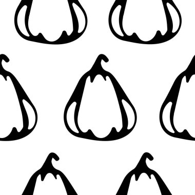 Beyaz arkaplanda, ambalaj ya da tekstil için çizgi halinde çizilmiş balkabakları ile kusursuz desen