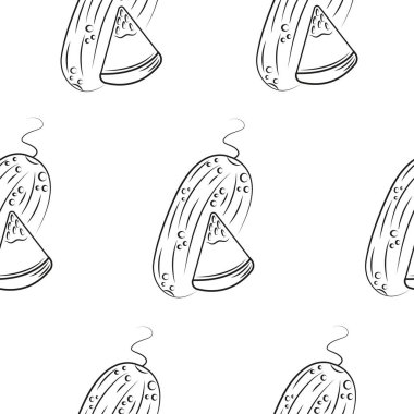 Kusursuz desenli meyveler, beyaz arka planda çizgi halinde çizilmiş karpuzlar, ambalaj veya tekstil için